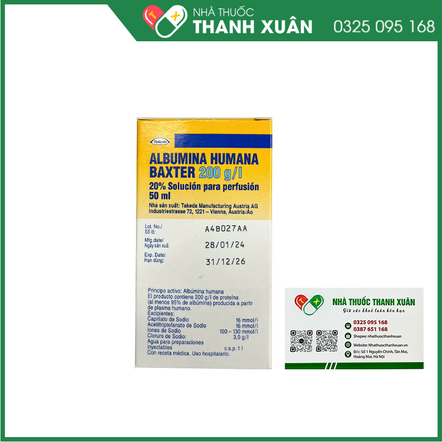 Human Albumin Baxter 200 g/l giúp phục hồi và duy trì thể tích máu
